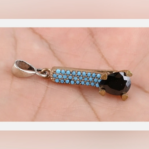 TURKISH TURQUOISE .925 SILVER & BRONZE PENDANT - Picture 3 of 3